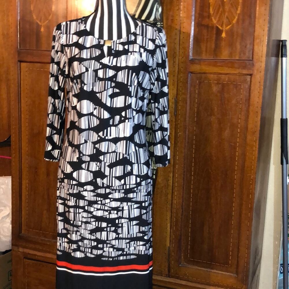 I Le Preppy Professional Academia Business Black White Red Shift Dress